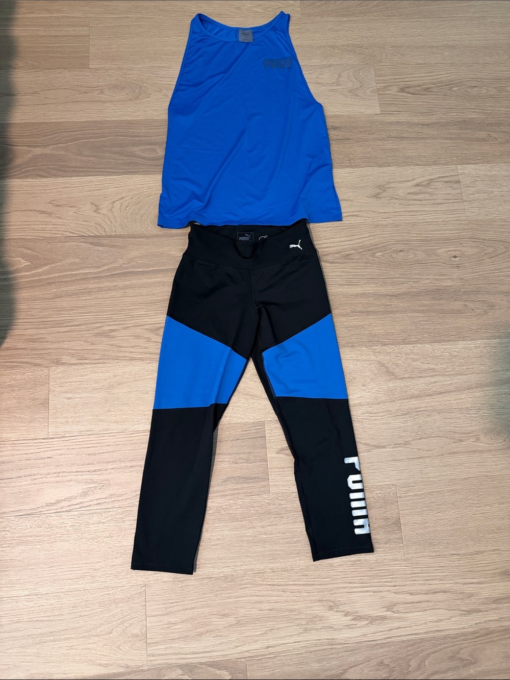 Puma Black & Blue Athletic Tank and Capri Leggings set